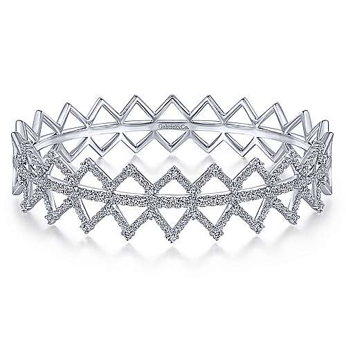 14K White Gold Zig Zag Diamond Bangle - Diamond & Design