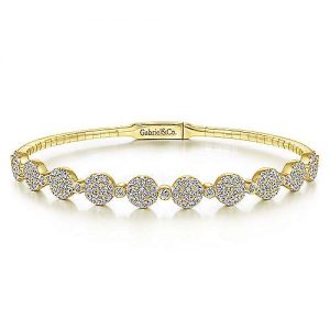 14K Yellow Gold Bangle with Round Pavé Diamond Stations