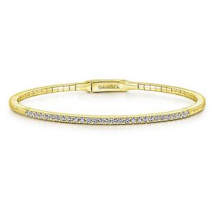 14K Yellow Gold Bangle with Single Diamond Row