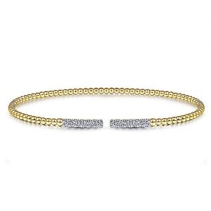14K Yellow Gold Bujukan Bead Cuff Bracelet with Diamond Pavé Bars