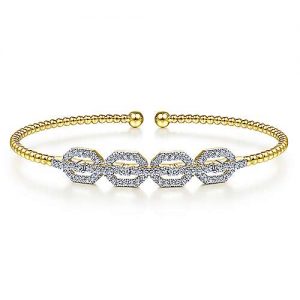 14K Yellow Gold Bujukan Bead Cuff Bracelet with Diamond Pavé Links