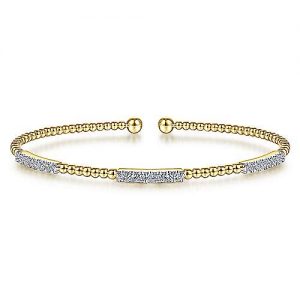 14K Yellow Gold Bujukan Bead Cuff Bracelet with Diamond Pavé Stations