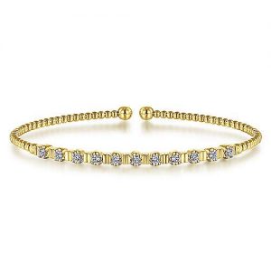 14K Yellow Gold Bujukan Bead Cuff Bracelet with Diamond Stations