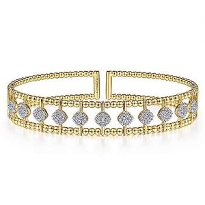 14K Yellow Gold Bujukan Bead Cuff Bracelet with Pavé Diamond Connectors