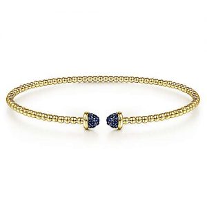 14K Yellow Gold Bujukan Bead Cuff Bracelet with Sapphire Pavé Caps