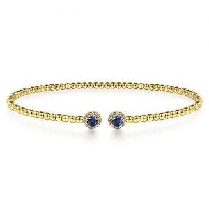 14K Yellow Gold Bujukan Bead Split Cuff Bracelet with Sapphire and Diamond