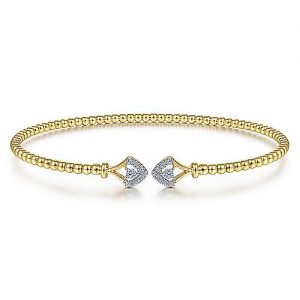 14K Yellow Gold Bujukan Bead Split Cuff with Diamonds