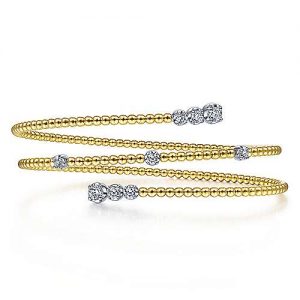 14K Yellow Gold Bujukan Bead Wrap Bracelet with White Gold Diamond Stations