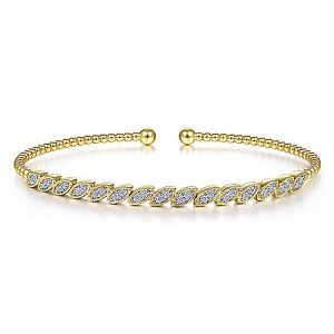 14K Yellow Gold Bujukan Cuff Bracelet with Diamond Filled Marquise Stations