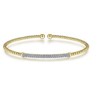 14K Yellow Gold Bujukan Split Cuff Bracelet with Diamond Pavé Bar