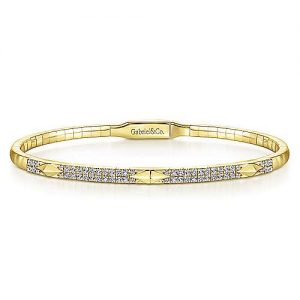 14K Yellow Gold Diamond Bangle with Pyramid Rhombus Stations