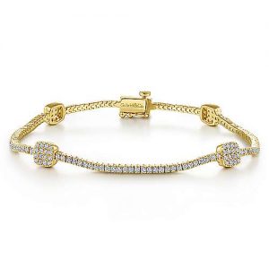 14K Yellow Gold Diamond Tennis Bracelet with Diamond Cube Stations