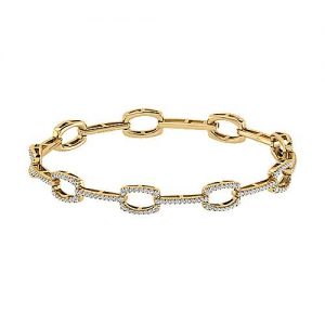 14K Yellow Gold Geometric Link Diamond Tennis Bracelet