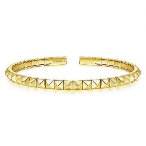 14K Yellow Gold Pyramid Cuff Bracelet