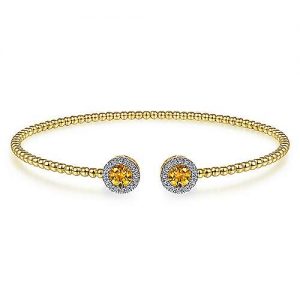14K Yellow Gold Round Citrine and Diamond Halo Bujukan Bangle