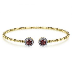 14K Yellow Gold Round Garnet and Diamond Halo Bujukan Bangle