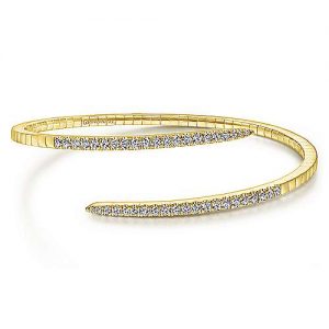 14K Yellow Gold Split Bypass Diamond Bangle