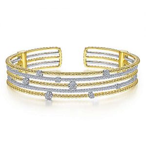 14K Yellow-White Gold Bujukan Bead Diamond Cuff Bracelet