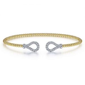 14K Yellow-White Gold Open Bujukan Bangle with Diamond Teardrops