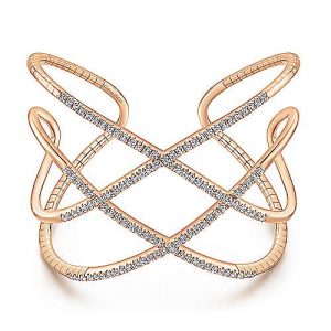 Open 14K Rose Gold Wide Diamond Cuff Bangle