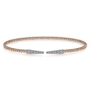 Split 14K Rose Gold Bujukan Bead Cuff Bracelet with Diamond Pavé Spikes