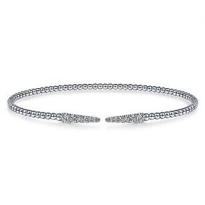 Split 14K White Gold Bujukan Bead Cuff Bracelet with Diamond Pavé Spikes