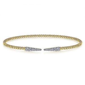 Split 14K Yellow Gold Bujukan Bead Cuff Bracelet with Diamond Pavé Spikes
