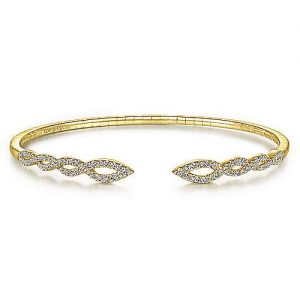 Split 14K Yellow Gold Twisted Diamond Bangle