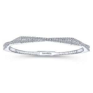 Twisted 14K White Gold Pavé Diamond Bangle